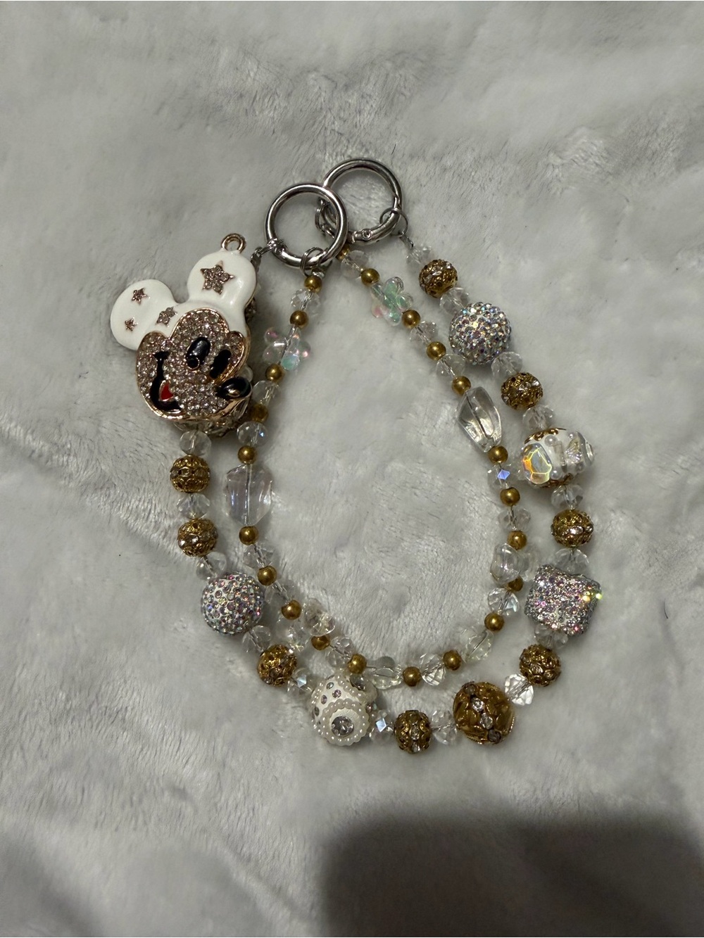 Inspired Gold & White Crystal Beaded Keychain Charm